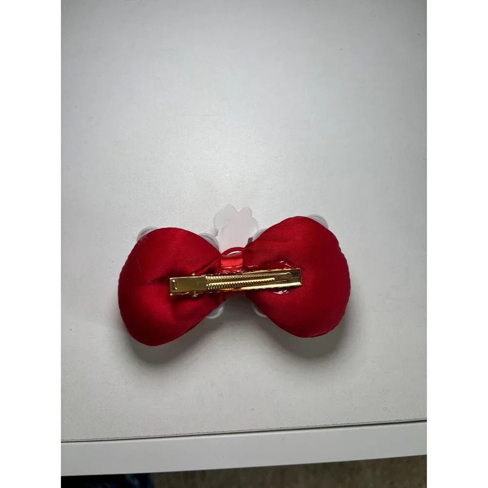 Mouse Red Pearl Polka Dot Bow Charm Hair Clips . 2pc
